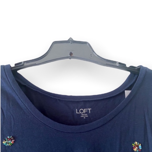 Ann Taylor Loft Womens Top Navy Blue Sequin Long Sleeve Cotton Tee Medium Small - Picture 8 of 10